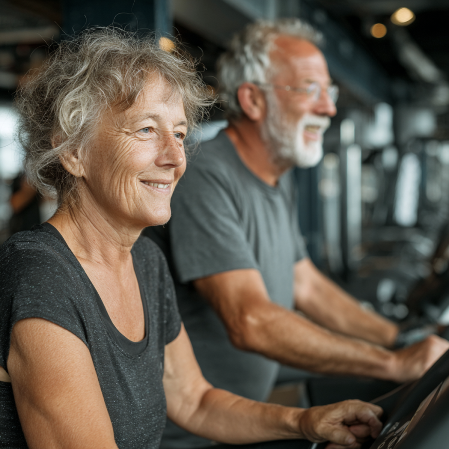 Активні старші люди займаються фітнесом
